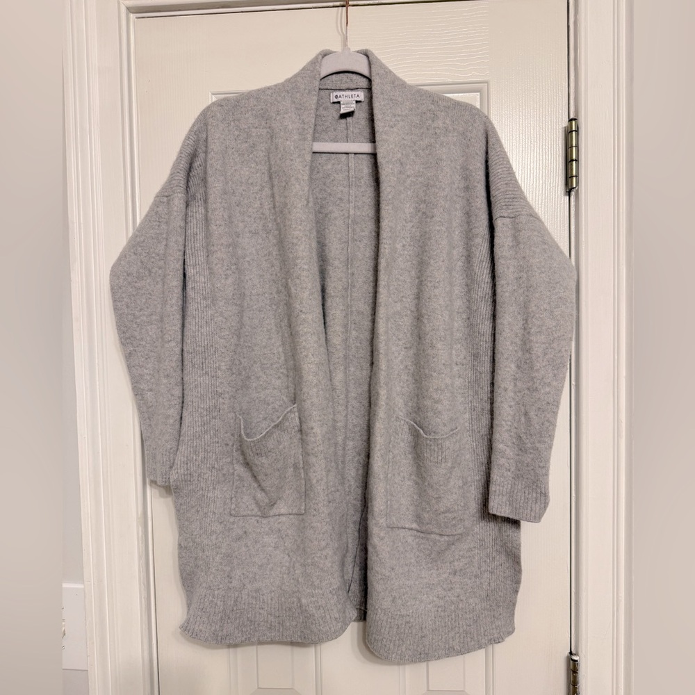 Athleta Wool and Cashmere Blend Heather Gray Long Cardigan Sweater Sz S